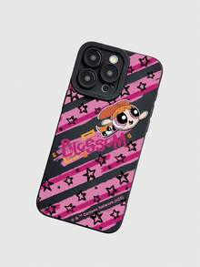 THE POWERPUFF GIRLS X SHEIN 飞天小女警花花手机壳，黑色软TPU保护套，磨砂质感，保护摄像头镜头，粉色条纹星星涂鸦印花，可爱卡通人物设计，防震保护套，日常使用及生日礼物，适合女孩和卡通迷，兼容iPhone 11/12/13/14/15/16/17 Pro Max，手机配件，快速发货 - 黑色 - 查看 5