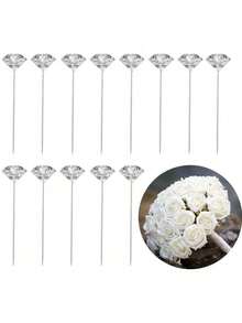 50/100/200/300颗钻石花束胸针，DIY手工饰品，适用于结婚纪念日，可用于新娘捧花、胸花装饰、婚礼捧花、结婚纪念日、婚礼捧花花卉配件装饰、父亲节、母亲节、礼物 - 銀色 - 查看 9