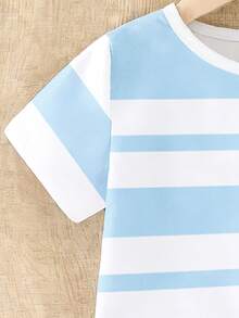 Souflis Souflis Spring And Summer 2-Piece Outfit: Toddler Boys' Casual Striped Horse Print Short Sleeve T-Shirt And Shorts Set, Comfortable Daily Wear, Suitable For Spring And Summer - Multicolor - View 5