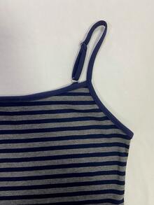 Glimmora Women's Casual Versatile Navy Blue Striped Camisole - Navy Blue - View 3