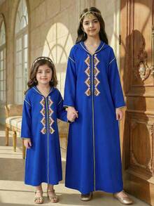 SHEIN 少女碎花连帽休闲雪纺连衣裙 - 藍色 - 查看 2