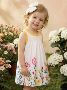 SHEIN Playful Pals Baby Girls' Cute Bee Animal Element Sleeveless Dress, Fashion New Style For Spring & Summer - Multicolor - View 1