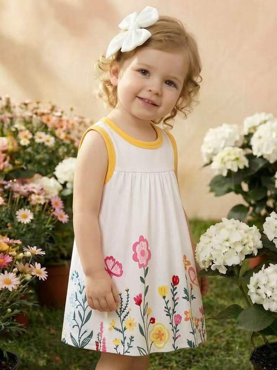 SHEIN Playful Pals Baby Girls' Cute Bee Animal Element Sleeveless Dress, Fashion New Style For Spring & Summer - Multicolor - View 1
