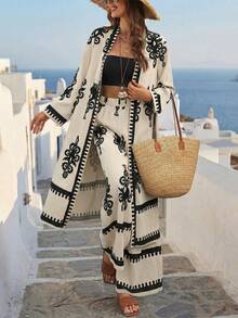 Breezaya Herbst Vintage Muster Damen 2-teiliges Set - Aprikosenfarben - Übersicht 1