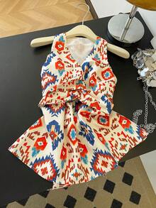 Resyla 女士几何图案扭结设计无袖休闲上衣 - 彩色 - 查看 3