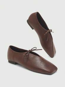 CUCCOO BIZCHIC French Retro Square Toe High Vamp Lace-Up Shoes Women's Spring New Leather Thick Heel Grandma Shoes Commuting Versatile Small Leather Shoes - Brown - View 2