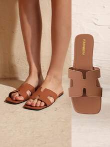 Swim Chiccia Women's Fashion Flat Square Toe Slip-On Sandals, Versatile For Spring And Summer - Brown - View 1