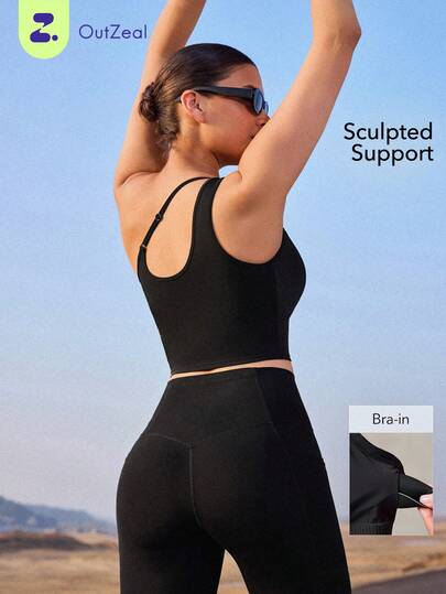 OutZeal Women Sports Black Tank Gym Pilates Stretch Slim Fit Bra-In Active Tops