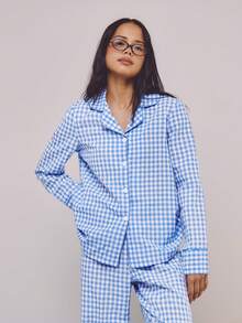 Athîral Women's Casual Plaid Pajama Set, Blue - Blue - View 5