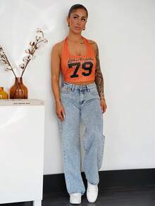 SAYEHFBABY 条纹印花街头风格背心 - 橘色 - 查看 1