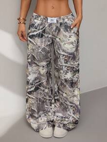 SHEIN PETITE Women's Woven Leopard Print Wide Leg Casual Pants - Multicolor - View 2