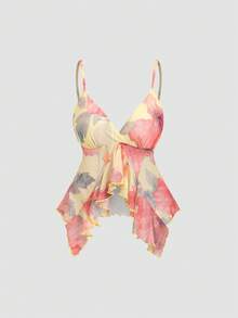 Sweetra Women's Floral Print Camisole And Mini Skirt 2 Pieces Set, Summer - Yellow - View 3