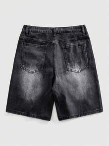 ROMWE MEN Men's Five-Pointed Star Distressed Denim Shorts - Black - View 2