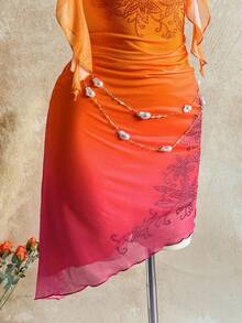 Soleia 大码女士渐变橙色水钻花卉荷叶边迷你连衣裙，适合度假、约会、下午茶、海滩、邮轮、海岛度假、城市旅行、音乐节、波西米亚风度假、派对等场合，可内穿或外穿，沙滩套装 - 彩色 - 查看 10