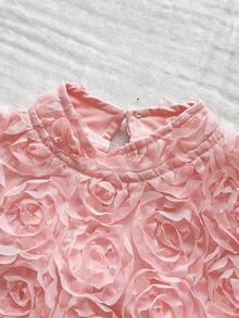 Vintaside Kids Girls Sleeveless Solid Color Elegant Ruffle Collar Summer Dress - Pink - View 7