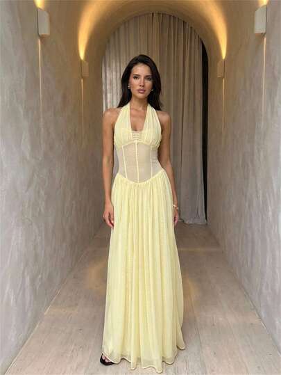 Aloruh Women's Elegant Tie-Up Halter Waist Cinched Mesh Sheer Beach Resort Wedding Guest Dress, Graduation Season Dress,Women Night Out Dress,Summer Dresses For Women, Honeymoon Outfits Woman ,Women Wedding Guest Dress,Island Vacation Outfits,Wedding Guest Dress Women ,Sun Dresses For Women ,Elegant Dresses For Party, Birthday Dresses For Women,Summer Dresses For Women,Beach Dresses For Women