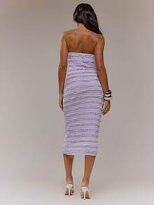 MUSERA Strapless Bustier Frill Fitted Midi Dress Cute Spring Easter Occasion Girly Sexy Going Out Mothers Day Soft Bloom - Mauve Purple - View 2