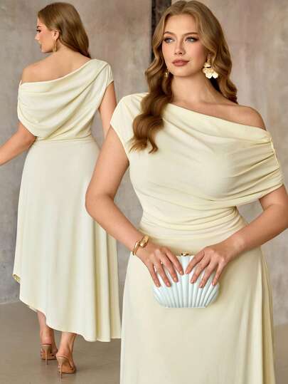 Roveilla Vestido de vacaciones asimétrico de hombro y bajo asimétrico, elegante y casual, talla grande, para primavera/verano