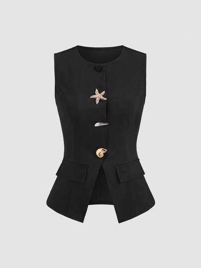 Sweetra Women's Sleeveless Thin Blazer Jacket With Starfish Decor, Summer