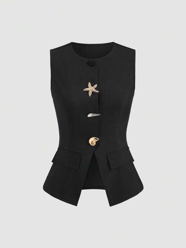 Sweetra Women's Sleeveless Thin Blazer Jacket With Starfish Decor, Summer