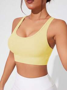 Gameset SHEIN Sport Nahtloser Damen Sport-BH mit verstellbaren Trägern - Butter Yellow - Übersicht 3