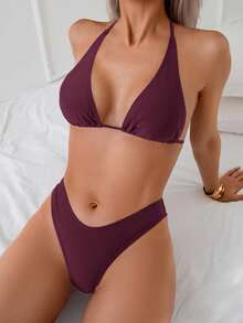 Swim Mod Bộ đồ bơi bikini gợi cảm buộc dây màu trơn đi biển mùa hè cho nữ - Đỏ - Xem 5