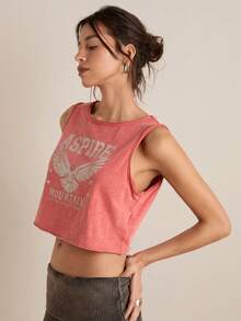 Easelle Women's Rust-Red Knitted Sleeveless Cropped Vest, Washed And Patterned With Snowflake Design. - Redwood - View 3