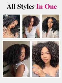 Tóc giả ngắn kiểu Bob Afro xoăn tít rẽ ngôi chữ V, làm từ tóc thật, giá cả phải chăng, tóc giả thay thế giá rẻ cho phụ nữ, tóc giả mềm mượt, dễ sử dụng cho người mới bắt đầu, màu đen tự nhiên. - Natural Black - Xem 7