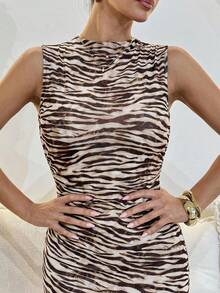 Lavishia Women's Sleeveless Midi Dress, Fashionable Zebra Print, Spring/Summer - Multicolor - View 5