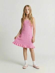 Maija Kids Maija Kids Tween女孩 1件 極簡休閒時尚針織花卉秋季洋裝，適合休閒外出、聚會、節慶、夏季與春季 - 粉色 - 查看 10