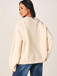 MISSGUIDED Women's Oversized Crew Neck Long Sleeve Fuzzy Knit Sweater Cozy Winter Fall Casual Pullover - Light Yellow - View 3