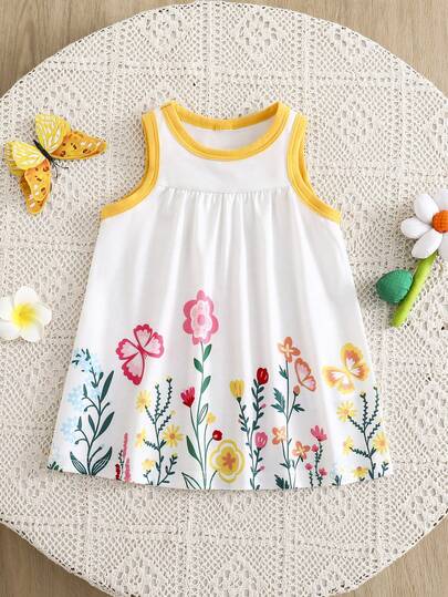 SHEIN Playful Pals Baby Girls' Cute Bee Animal Element Sleeveless Dress, Fashion New Style For Spring & Summer