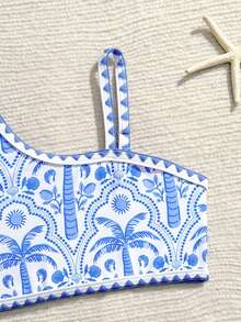 Young Girl Tropical Print Swimwear Cover Up Set - Blue - View 4