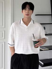 DAZY Men's Knit Top With Contrast Color Collar And Cuffs, Summer - Multicolor - View 1