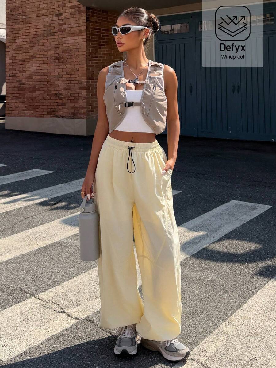 Muchica Butter Yellow Color Woven Tapered Leg Women Pants, Climb ...