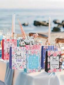 6/12/24/30PCS Scripture Floral Gift Bags With Handles Reusable Bible Verse Tote Paper Bags For Christian Baptism Wedding Birthday Favor Wrapping Women Gift - Color Mixing - View 5