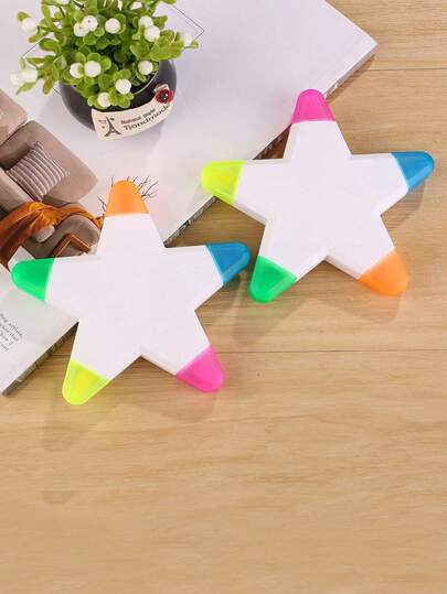 1pc Slant Tip 5-Pointed Star Shaped Highlighter, Premium Ink, Student Stationery For Back To School Note Taking