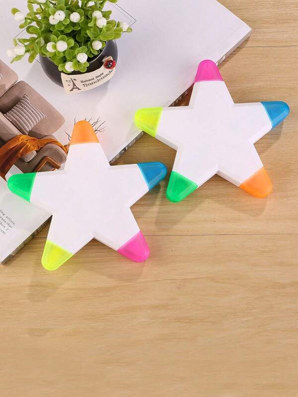 1pc Slant Tip 5-Pointed Star Shaped Highlighter, Premium Ink, Student Stationery For Back To School Note Taking