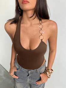 Aloruh Music Festival Circle Decor Halter Bodysuit - Brown - View 5