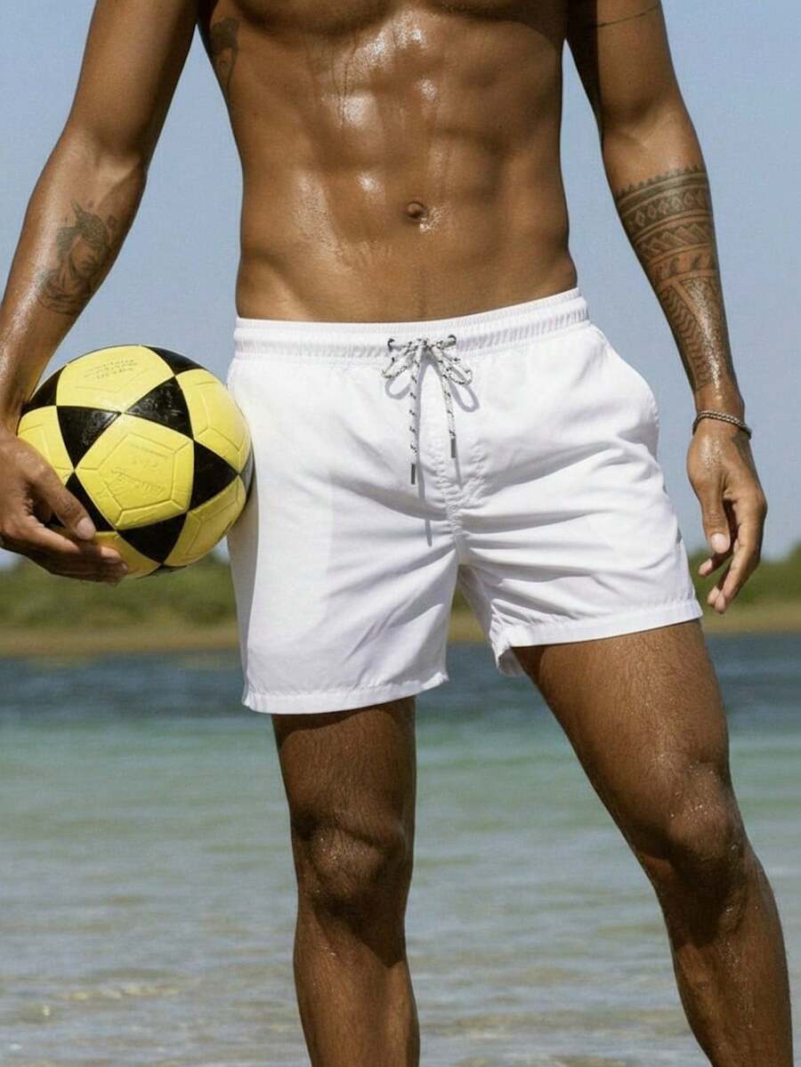 Manfinity Swimmode 男士腰部抽繩泳褲 - 白色 - 查看 1