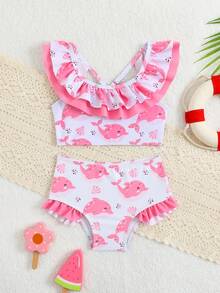 New Arrival Fashion Baby & Baby GirlLeopard Print Ruffle Trim 2-Piece Bikini Set - Pink - View 2