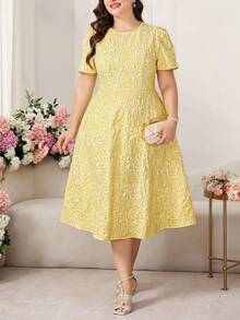 Ellevyn Gold,Summer,1920s Flapper,Elegant,Wedding Plus Size Women's Dresses,Short Sleeve Mid-Length Spring & Summer Yellow Graduation Outfit Carnival Costume - Multicolor - View 5