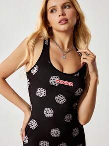 MONOPOLY X SHEIN Women's Dice Print Casual Daily Date Outing Short Dress - Black - View 6