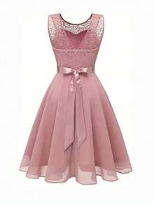 Olithes Vestido rosa sin mangas de encaje para mujer para el verano - Rosa - Ver 2