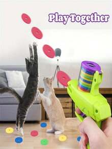 Lanzador de juguete interactivo para gatos - Lanzador de disco de espuma para juego en interiores, diversión sin batería para gatitos y gatos - Multicolor - Ver 7