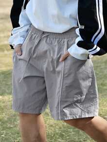 DAZY Men's Solid Gray Cargo Shorts With Contrast Drawstring, Summer - Grey - View 4