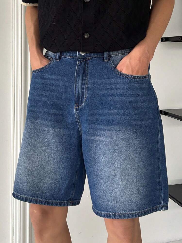 Men's Solid Color Washed Distressed Denim Shorts, Summer