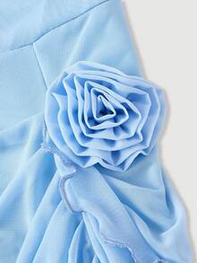 Skyraze Elegant Light Blue Draped Neck Floral Applique Ruffle Hem Maxi Slip Dress,Women Summer Vacation Wedding Guest Party, Dinner Date Graduation - Blue - View 8