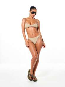 SUMWON WOMEN Women's Halter Neck Bikini Set With Lace Up Detail For Summer Beach Vacation Swimming Pool Party - Khaki - View 7