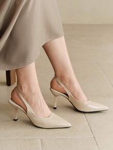 Women's Pointed Toe Kitten Heel Slip-On Sandals - Khaki - View 7